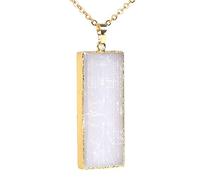 JUST IN STONES Collar con colgante rectangular de cristal curativo de selenita blanca natural, chapado en oro de 18 quilates, 50,8 cm