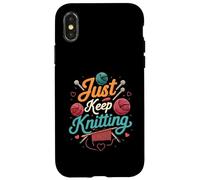 Just Keep Knitting Funny Knitter Hobby Crafter Gift Carcasa para iPhone X/XS