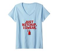 Just Ketchup I Swear Funny Food Lover Gráfico, Camiseta Cuello V, Mujer, Azul Bebé, M