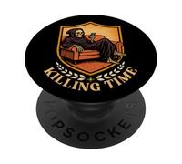 Just Killing Time Grim Reaper Doomscroll Humor Oscuro Brainrot PopSockets PopGrip Adhesivo
