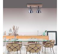 JUST LIGHT. Plafón Samia, 2 luces, madera de mango, hierro