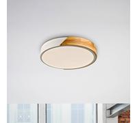 JUST LIGHT. Plafón LED Bila, blanco, Ø 32 cm, madera