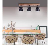 JUST LIGHT. Plafón Samia, 3 luces, madera de mango, negro