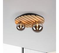 JUST LIGHT. Plafón Stika verde, redondo, 2 luces, madera