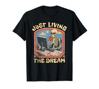 Just Living The Dream Skeleton Trabajando Vida remota en la Playa Camiseta gráfica económica