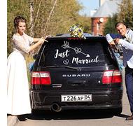 Just Married Adhesivo decorativo para coche de boda, pegatina decorativo para la pared, para bodas, casas, autoadhesivo, Vinilo Modificado Calcomanía Decoración para Coches SUV vehículos