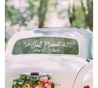 Just Married Adhesivo Decorativo para Coche de Boda, Pegatina para la Pared, para Bodas, Casas, Autoadhesivo, Vinilo Modificado Calcomanía Decoración para Coches SUV Vehículos, Estilo corazón-hoja