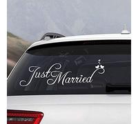 Just Married Car Ventana Banner Vinyl Sticker Vinilo Adhesivo, Adhesivo Decorativo Just Married para Coche de Boda, Blanco