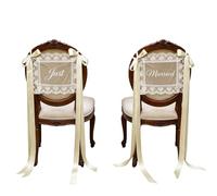 Just Married Chair Lace Sign 2 Pieces Lace Vintage with Bowtie Ribbon
