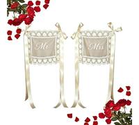 Just Married Chair Lace Sign 2 Pieces Romantic Vintage Bowtie Ribbon