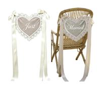 Just Married Chair Sign - 2 Piece Sheer Heart With 3 Meters Ribbon | Wedding Chair Decorations Reception Ceremony Bridal Shower Church Banquet Hall