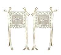 Just Married Chair - Sign 2 Pieces Lace Romantic Bowtie Ribbon