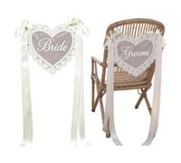 Just Married Chair Sign, Wedding Heart Lace Decor, Ribbon, 2 Pieces
