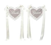 Just Married Chair Signs - Lace | Wedding Chair Decor | 2 Piece Heart Lace Signs with Ribbon for Ceremony, Bridal Shower, Church, Banquet Hall, Welcome Table and Wedding Decor