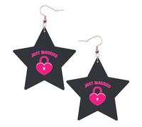 Just Married - Juego de aretes perforados de cuero impreso, 1 par de aretes bohemios ligeros para fiesta de cumpleaños, regalos para mujer, One Size, Poliéster