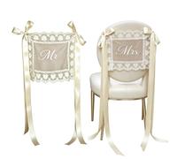 Just Married Lace - Chair Signs 2 Pieces Lace Romantic Bowtie Ribbon