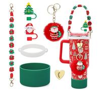 JUST MEET YOU 7 accesorios de taza de Navidad para vaso Stanley Cup de 30 onzas y 40 onzas con asa, incluye correa tejida a mano para botella de agua, cubierta de popote de silicona