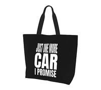 Just One More Car I Promise Bolso de lona ligero para mujer, bolsa de compras reutilizable, color negro