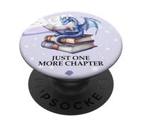 Just One More Chapter Book Worm Purple Dragon Reading Lovers PopSockets PopGrip Adhesivo