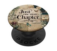 Just One More Chapter Bookish Book Reading Vintage Flower PopSockets PopGrip Adhesivo