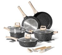 JUST PERFECTO Batería de Cocina Inducción Set de Cacerolas con Tapa - Cacerola Todo Tipo de Cocinas - Sartén Antiadherente - Sin PFOA y PTFE - Set con Sartenes (15 Piezas Negro)