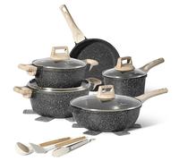 JUST PERFECTO Bateria de Cocina Induccion y Sartenes Antiadherentes, Ollas 28cm, Sartenes 24cm 28cm, Cacerolas libre de PTFE y PFOA (14 piezas negras)
