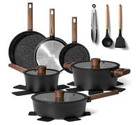 Just Perfecto Juego de 15 utensilios de cocina de inducción: sartenes antiadherentes, ollas con tapa de cristal, wok, utensilios de cocina y salvamanteles apto para cocinas de gas, eléctricas