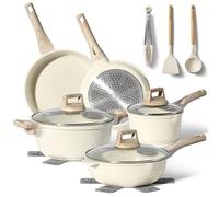 JUST PERFECTO Juego de cacerolas para inducción - Juego de sartenes con tapa - sartén de 20 cm, de 24 cm, sartén antiadherente sin ptfe ni pfoa (Blanco)