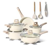 JUST PERFECTO Juego de cacerolas para inducción - Juego de sartenes con tapa - sartén de 24 cm, sartén antiadherente sin ptfe ni pfoa (14 piezas beige)