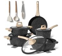 Just Perfecto Juego de Ollas y Sartenes Cocina Antiadherentes 14 Piezas, Batería de Cocina Antiadherentes Aluminio, para Todas las Cocinas, Incluso Inducción, Ollas Cocina con Tapas (Black)