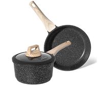 Just Perfecto Juego de Sartén 20cm + Cazo 18cm con Tapa, Juego de Cocina Compatible con Inducción, Revestimiento Antiadherente Sin PFAS ni PFOA, Mango Termoaislante