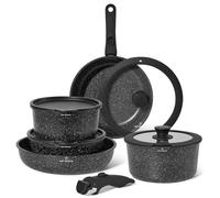 Just Perfecto Juego de utensilios de cocina antiadherentes con Mango Extraíble 11 Piezas, Menaje de Cocina con Tapas, Para Todo Tipo de Cocinas y Horno, apto Lavavajillas y Horno, Sin PFOA (Black)