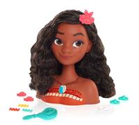 Just Play Cabeza para Peinados Moana de Disney, 14 Piezas, Cabello Negro, Ojos Marrones, Juguetes para niños a Partir de 3 años