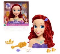 Just Play La Cabeza para Peinados de la Princesa Ariel de Disney, de Pelo Rojo, Juego de simulación de 10 Piezas, La Sirenita, Juguetes para niños a Partir de 3 años