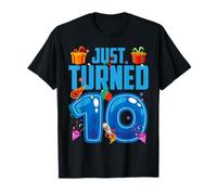 Just Turned 10 Birthday Boy Rocket Blue Party Camiseta