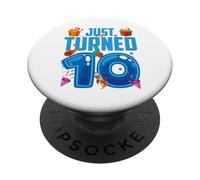 Just Turned 10 Birthday Boy Rocket Blue Party PopSockets PopGrip Adhesivo