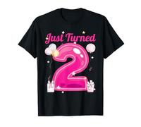 Just Turned 2 Birthday Outfit Pink Balloons Party Girl Camiseta