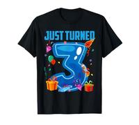Just Turned 3 Birthday Boy Rocket Blue Party Camiseta