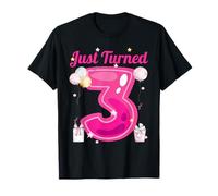 Just Turned 3 Birthday Outfit Pink Balloons Party Girl Camiseta