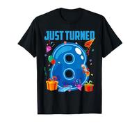 Just Turned 8 Birthday Boy Rocket Blue Party Camiseta