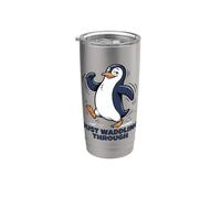 Just Waddling Through Cute Penguin Cartoon Vaso térmico de acero inoxidable de doble pared