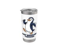 Just Waddling Through Cute Penguin Cartoon Vaso térmico de acero inoxidable de doble pared