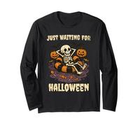 Just Waiting for Halloween Funny Skeleton Spooky Summerween Manga Larga