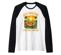 Just Waiting For Halloween - Funny Skeleton Summer Halloween Camiseta Manga Raglan