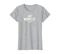 Just Wing It: Alas de ángel motivacionales Camiseta, Mujer, Gris Jaspeado, M