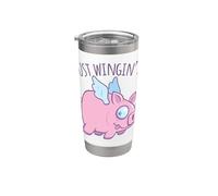 Just Wingin' It Derpy Flying Pig Vaso térmico de acero inoxidable de doble pared
