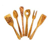 Justa la Fusta | Juego De 6 Utensilios De Madera De Olivo | Fabricado A Mano En España | Sin Agentes Químicos Ni Barniz | Paletas Cocina, Espátula Cocina, Cucharas De Madera | Perfectos Para Sartenes