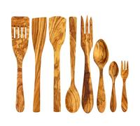 Justa la Fusta | Juego De 8 Utensilios De Madera De Olivo | Fabricado A Mano En España | Sin Agentes Químicos Ni Barniz | Paletas Cocina, Espátula Cocina, Cucharas De Madera | Perfectos Para Sartenes