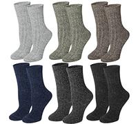 Justay 6 Pares Calcetines Mujer de Lana Merino Calcetines Térmicos Invierno Grueso Transpirables Calcetines Algodón de Punto Cálidos para Mujeres et Hombres