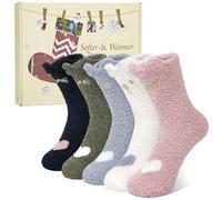 Justay Sowarm Calcetines Mujer Invierno Termicos Suaves Esponjosos Cálidos Cómodos Forro Coral Calcetines Navidad para Niñas Talla 37-42, 5 Pares Caja Regalo